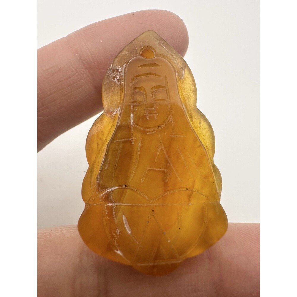 Vintage Carved Yellow Jade Buddha Pendant
